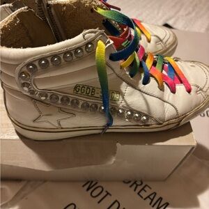 Golden Goose high top silver Studded Rainbow🌈 Lace Luxury Designer Sneakers
